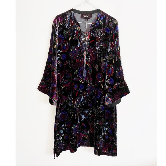 Johnny Was NWT Tie Front Kimono Dress Velvet  Silk Floral Black Jewel size S - Picture 15 of 16